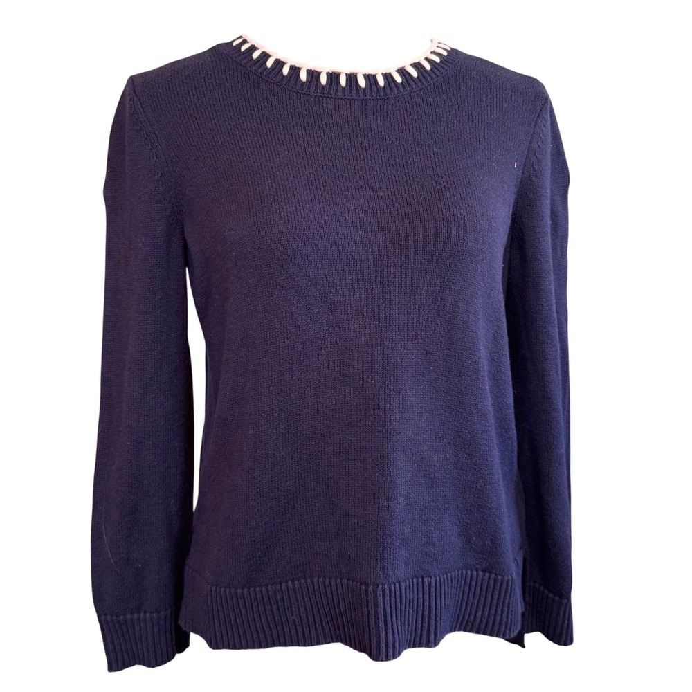 NIC+ZOE Womens Cashmere Blend Preppy Cozy Crewneck Knit Sweater Blue Size Medium
